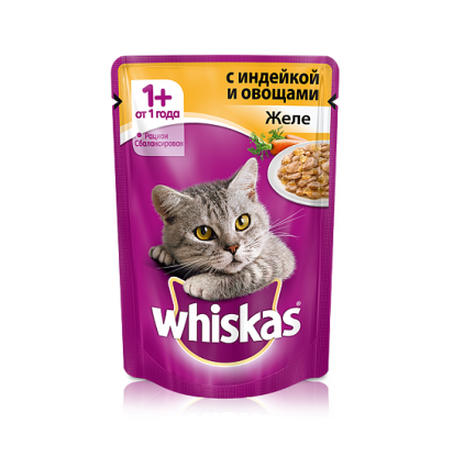 Whiskas для кошек желе с индейкой и овощами 85 гр.